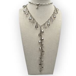Crystal Drop Lariat Necklace Silver Vera Wang Elegant Evening Glam